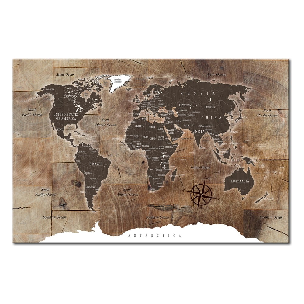 Avizier cu harta lumii Bimago Wooden Mosaic, 120 x 80 cm Artgeist pret redus