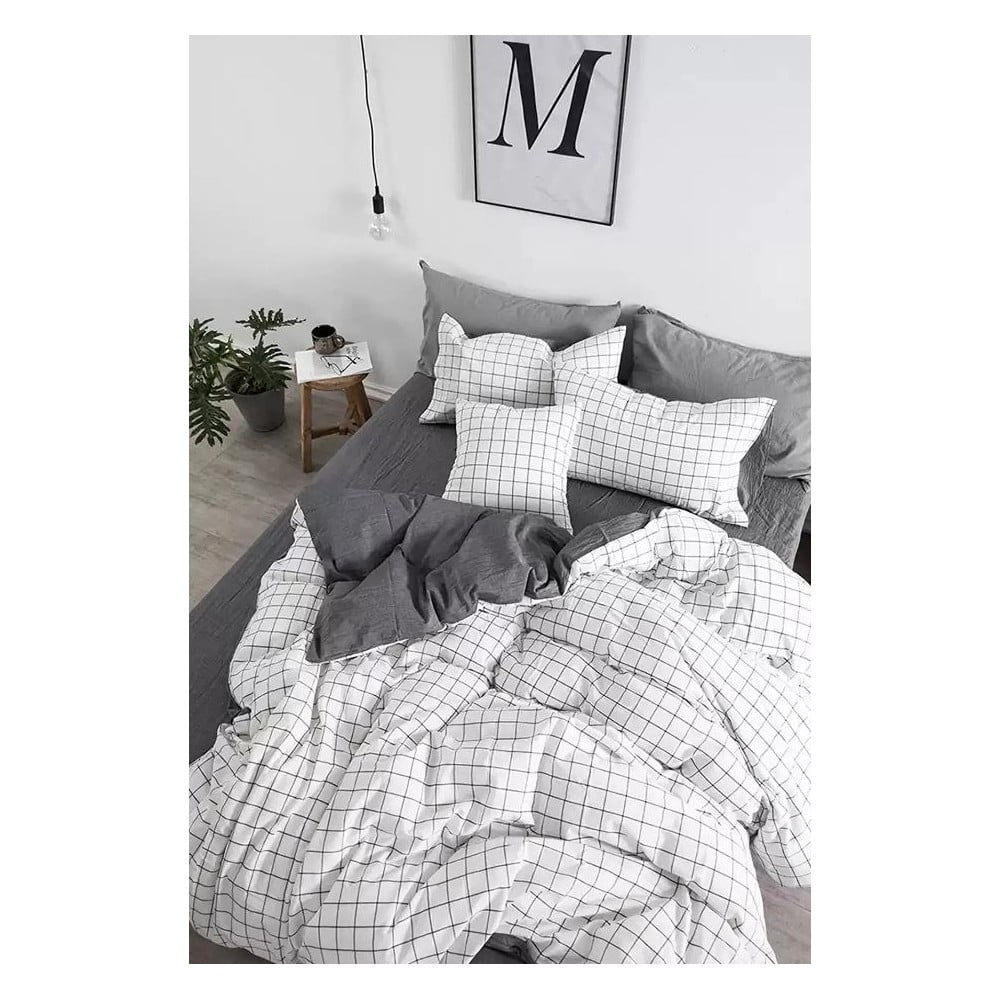 Lenjerie de pat alb/gri din bumbac pentru pat dublu/extinsă cu cearceaf inclus 200x220 cm – Mila Home