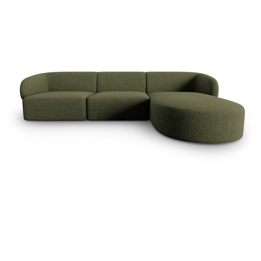 Colțar verde cu tapițerie din chenille (cu colț pe partea dreaptă, cu șezlong) Paolo – Milo Casa