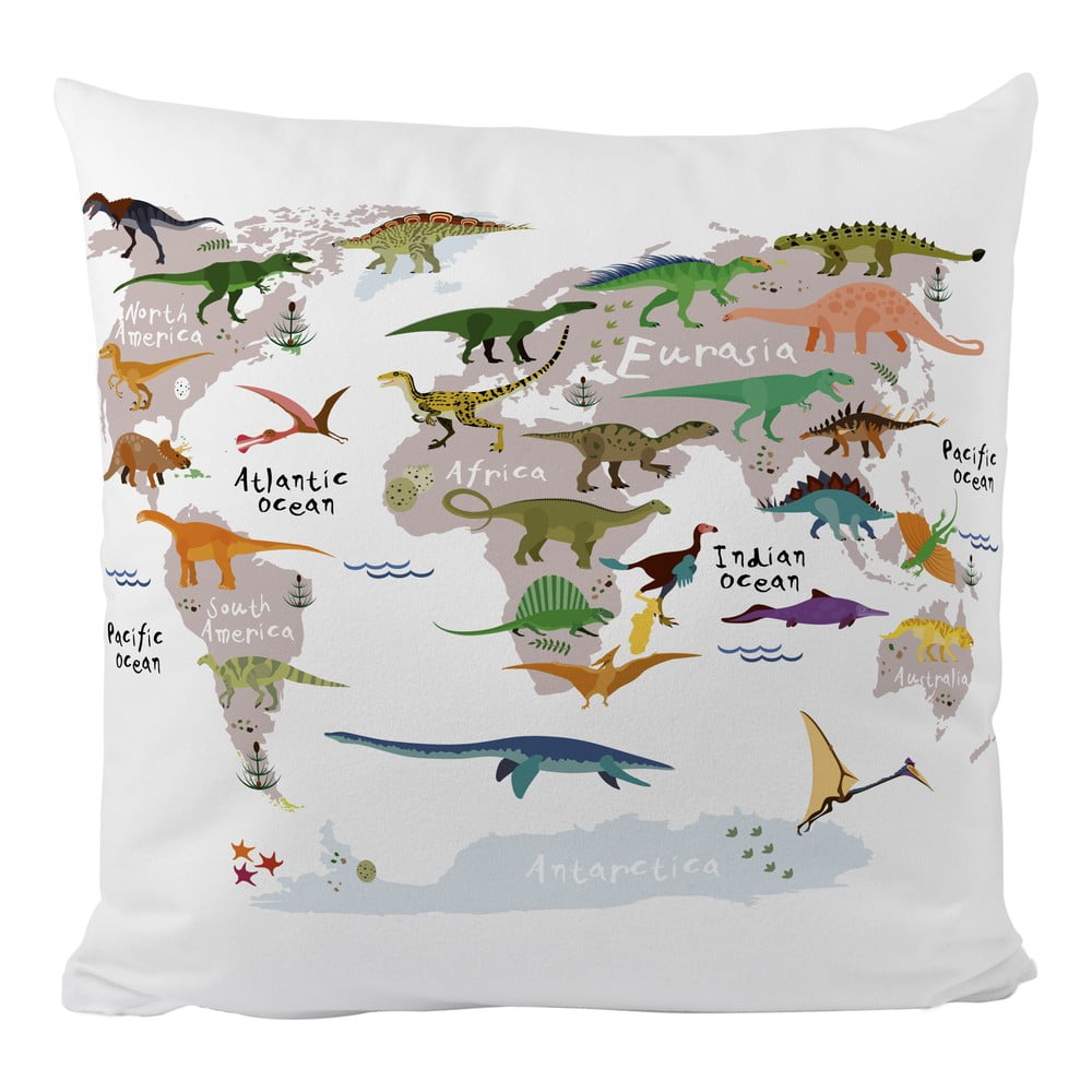 Față de pernă pentru copii din bumbac satinat 45x45 cm Dino World Map – Butter Kings