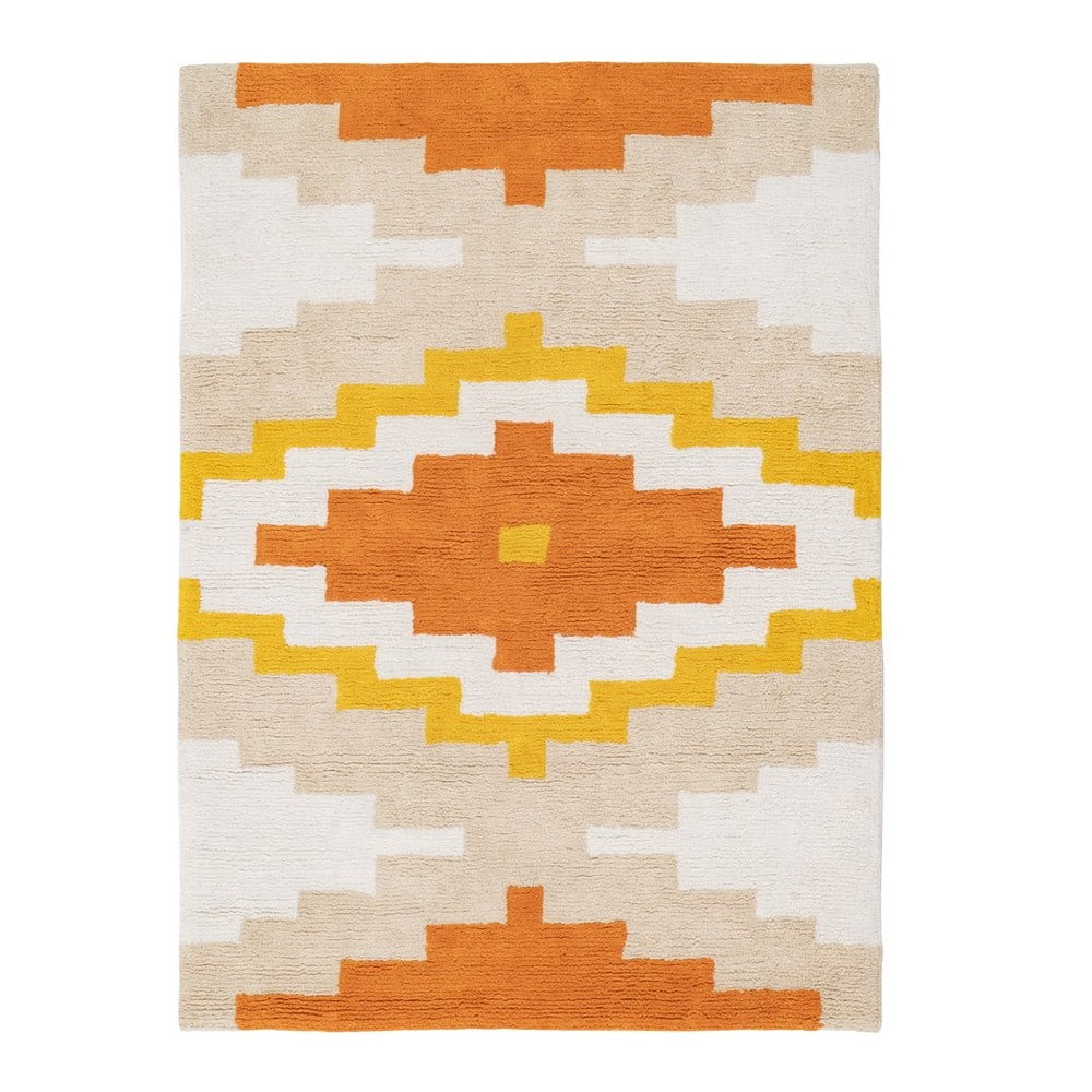 Covor portocaliu lavabil din bumbac 100x135 cm Azteca – Ixia