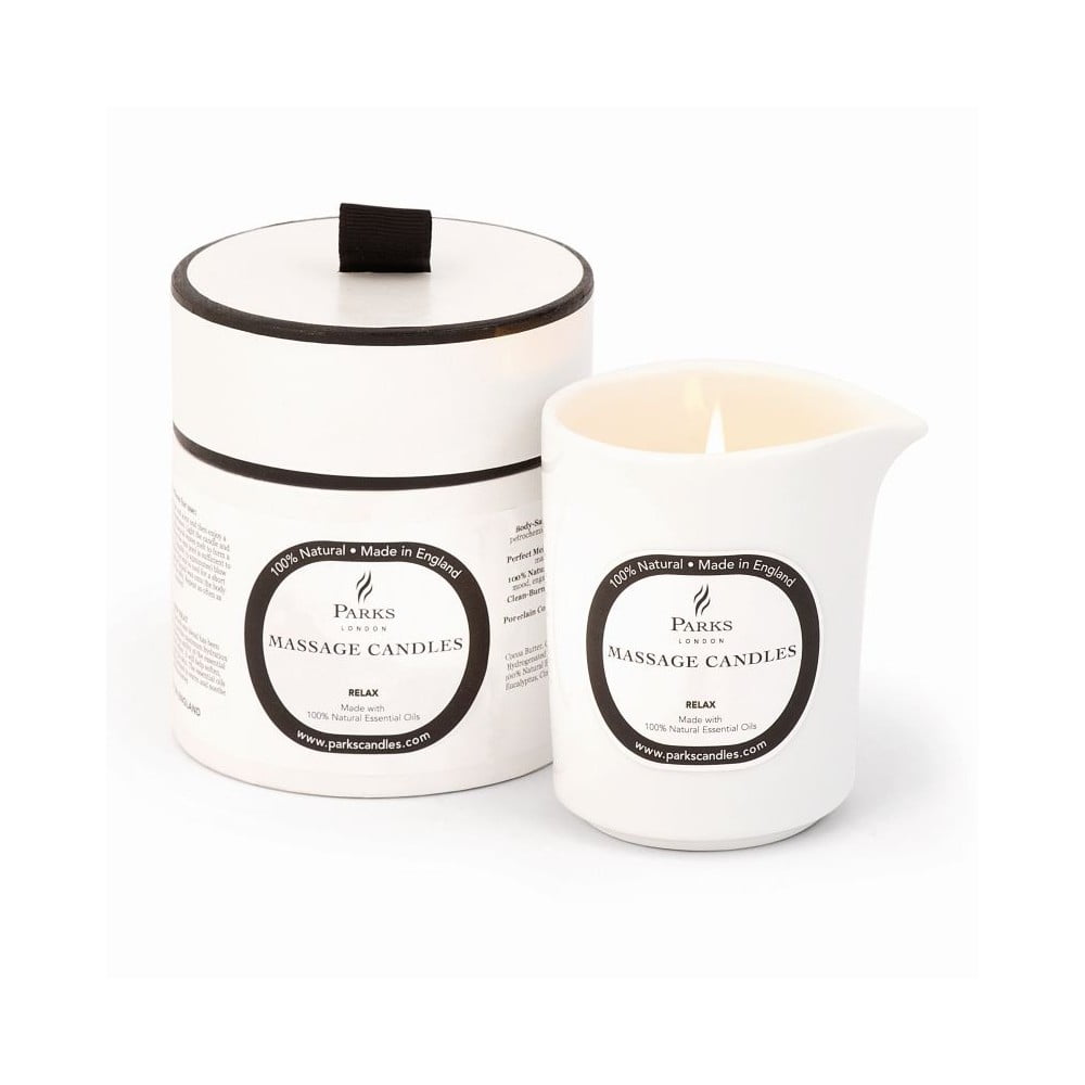 Lumânare pentru masaj Parks Candles London Relax and De-Stress, aromă de lavandă și mușețel, durată ardere 50 de ore