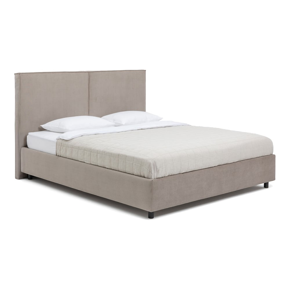 Pat matrimonial taupe tapițat cu spațiu de depozitare cu somieră 160x200 cm Myra Bold – Bonami Selection