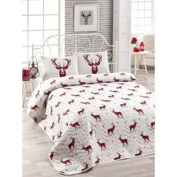 Set cuvertură matlasată și 2 fețe de pernă din amestec de bumbac enlora home geyik claret red, 240 x 220 cm