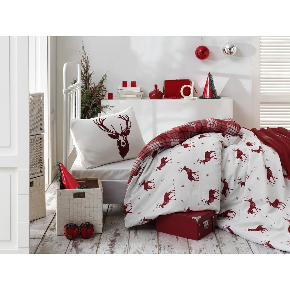Lenjerie și cearceaf din amestec de bumbac pentru pat de o persoană Eponj Home Geyik Claret Red, 160 x 220 cm bonami.ro