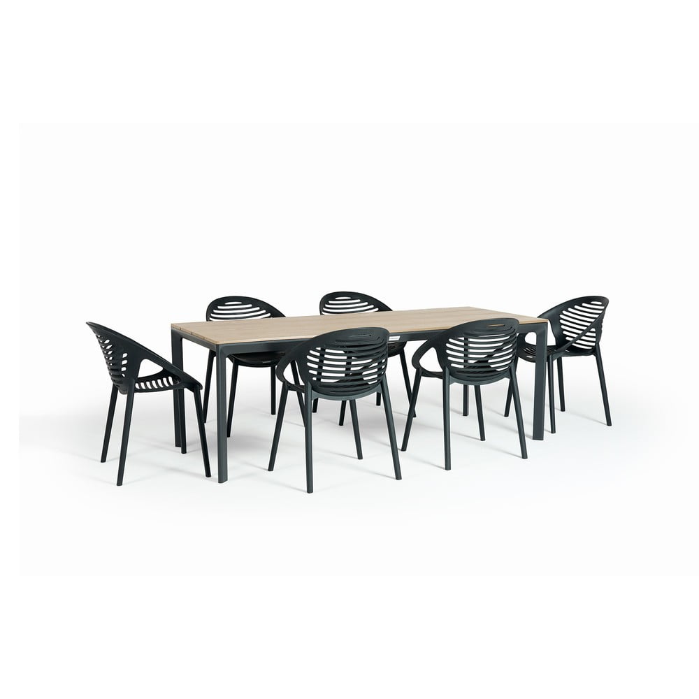 Set mobilier de grădină pentru 6 persoane cu scaune negre Joanna și masă Thor, 210 x 90 cm Bonami Selection