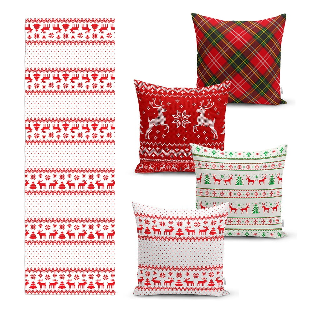 Set 4 fețe de pernă și un napron de masă cu model de Crăciun Minimalist Cushion Covers Nordic Knit bonami.ro