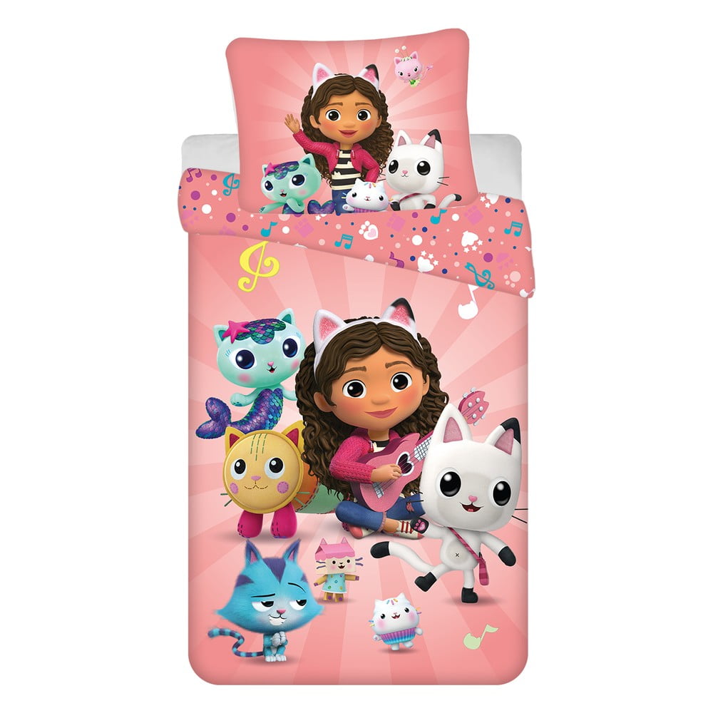 Lenjerie de pat pentru copii din bumbac pentru pat de o persoană 140×200 cm Gabby’s Dollhouse – Jerry Fabrics 140x200 imagine noua somnexpo.ro