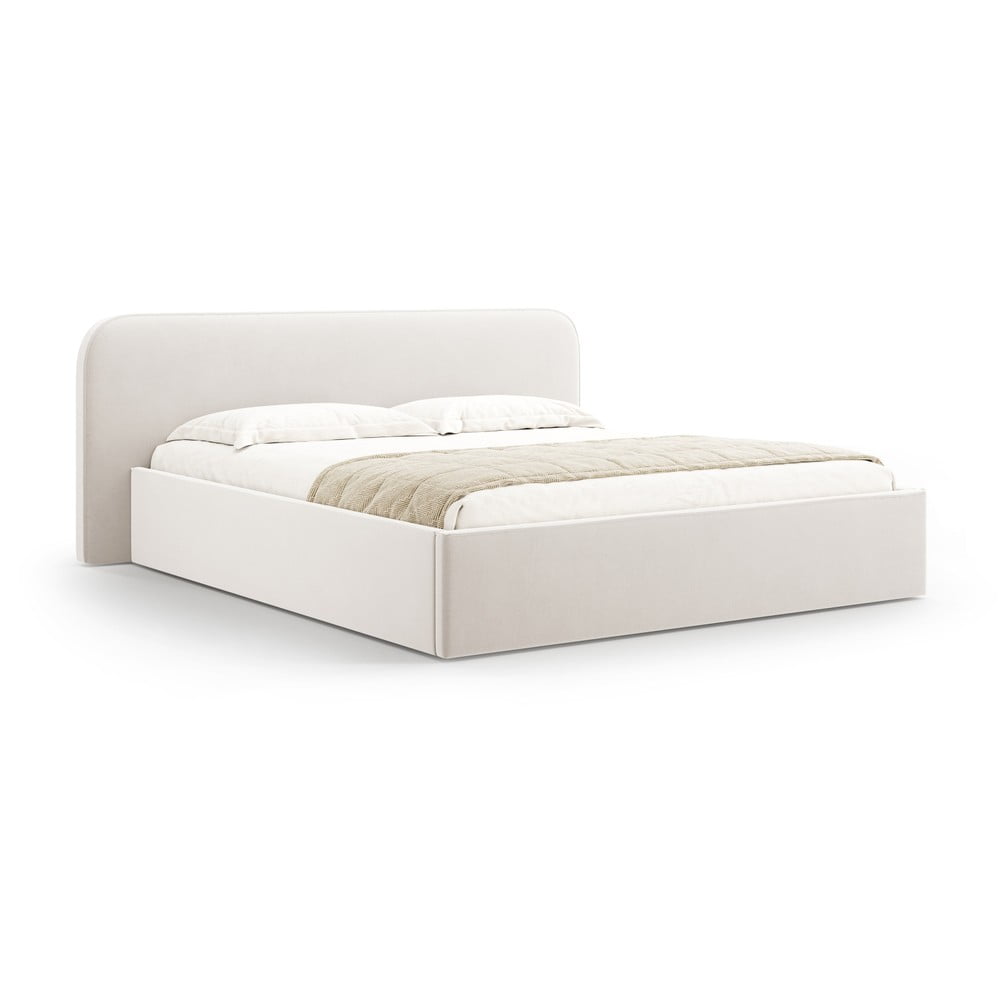 Pat matrimonial fildeș tapițat cu spațiu de depozitare cu somieră 200x200 cm Elizabeth – Micadoni