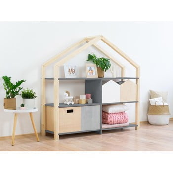 Bibliotecă tip căsuță din lemn cu rafturi gri benlemi shelly, 147 x 138 cm