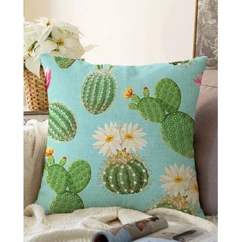 Față de pernă din amestec de bumbac minimalist cushion covers cactus, 55 x 55 cm, verde-albastru