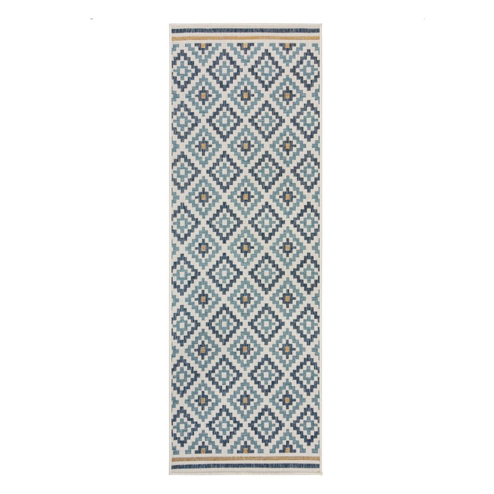 Covor pentru exterior și interior galben/albastru 80x230 cm Zia Trellis – Flair Rugs
