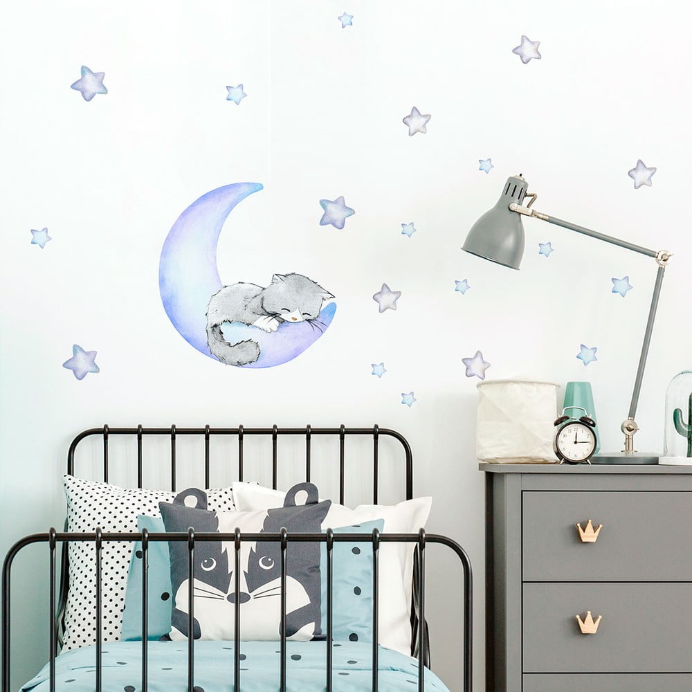 Autocolante de perete pentru camera copiilor Ambiance Magic Cat, albastru Ambiance imagine 2022