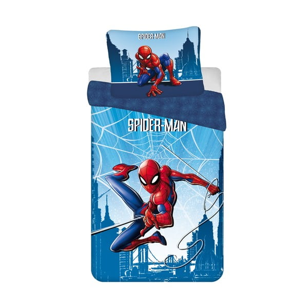 Lenjerie de pat din bumbac pentru copii Jerry Fabrics Spiderman, 140 x 200 cm, albastru