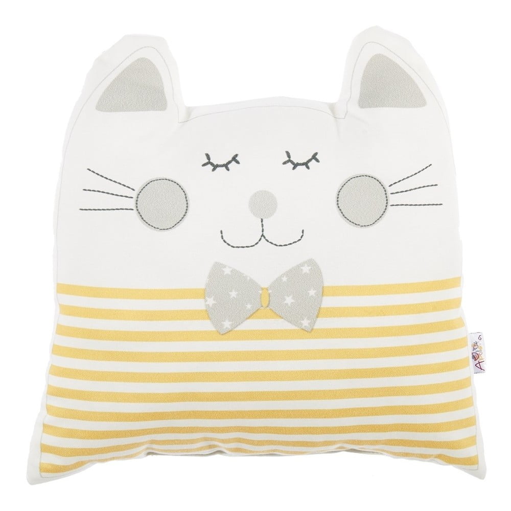 Pernă din amestec de bumbac pentru copii Mike & Co. NEW YORK Pillow Toy Big Cat, 29 x 29 cm, galben amestec imagine noua somnexpo.ro