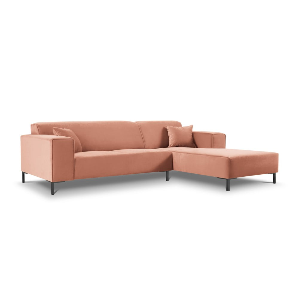 Colțar din catifea cu extensie pe partea dreaptă cosmopolitan design siena, roz