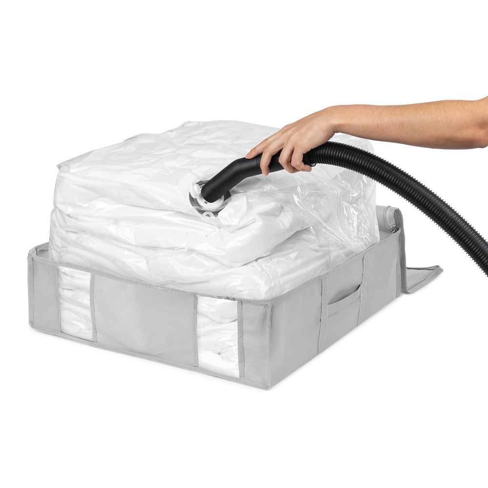 Cutie de depozitare pentru haine din material textil cu vacuum/cu pereți întăriți 56x56x16,5 cm Granit – Compactor