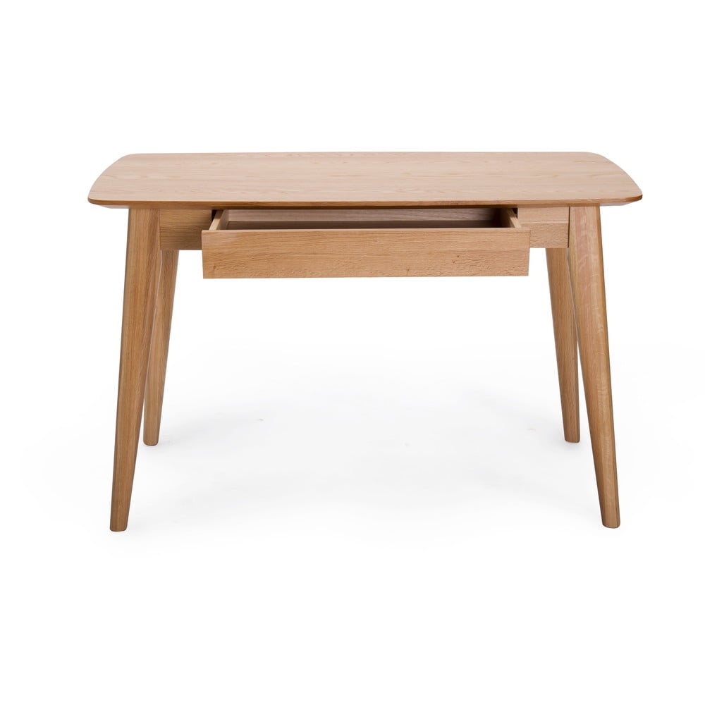 Birou cu sertar și picioare din lemn de stejar Unique Furniture Rho, 120 x 60 cm bonami.ro imagine 2022