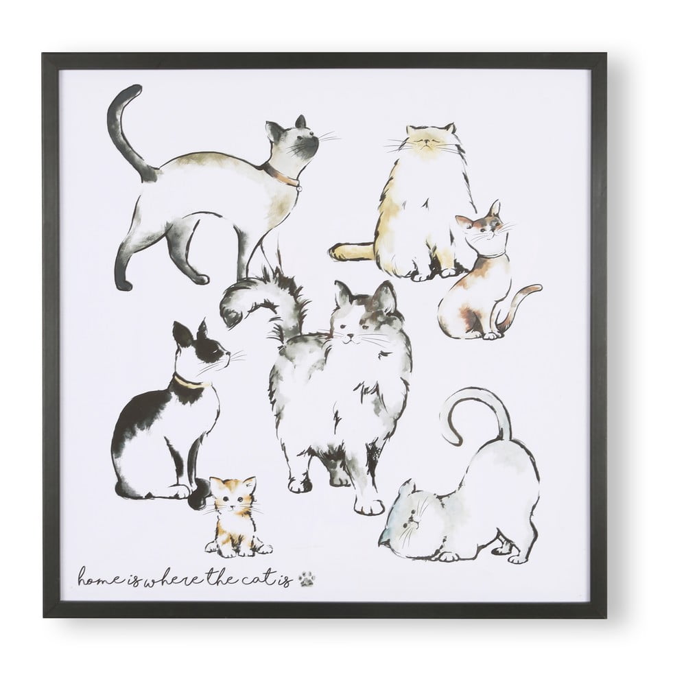 Poster de perete cu ramă Art for the home Home Is Where The Cat Is, 50 x 50 cm Art for the home