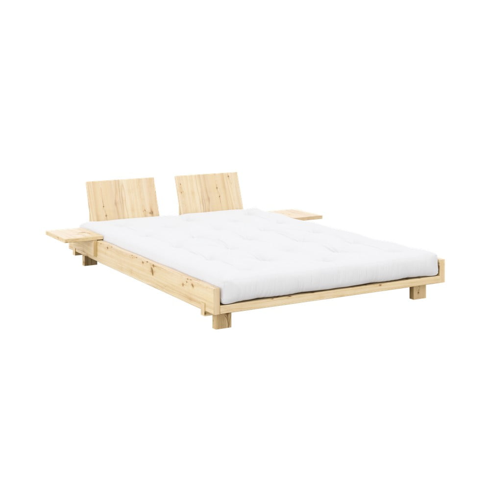 Pat matrimonial în culoare naturală din lemn de pin cu somieră 140x200 cm Social Bed – Karup Design