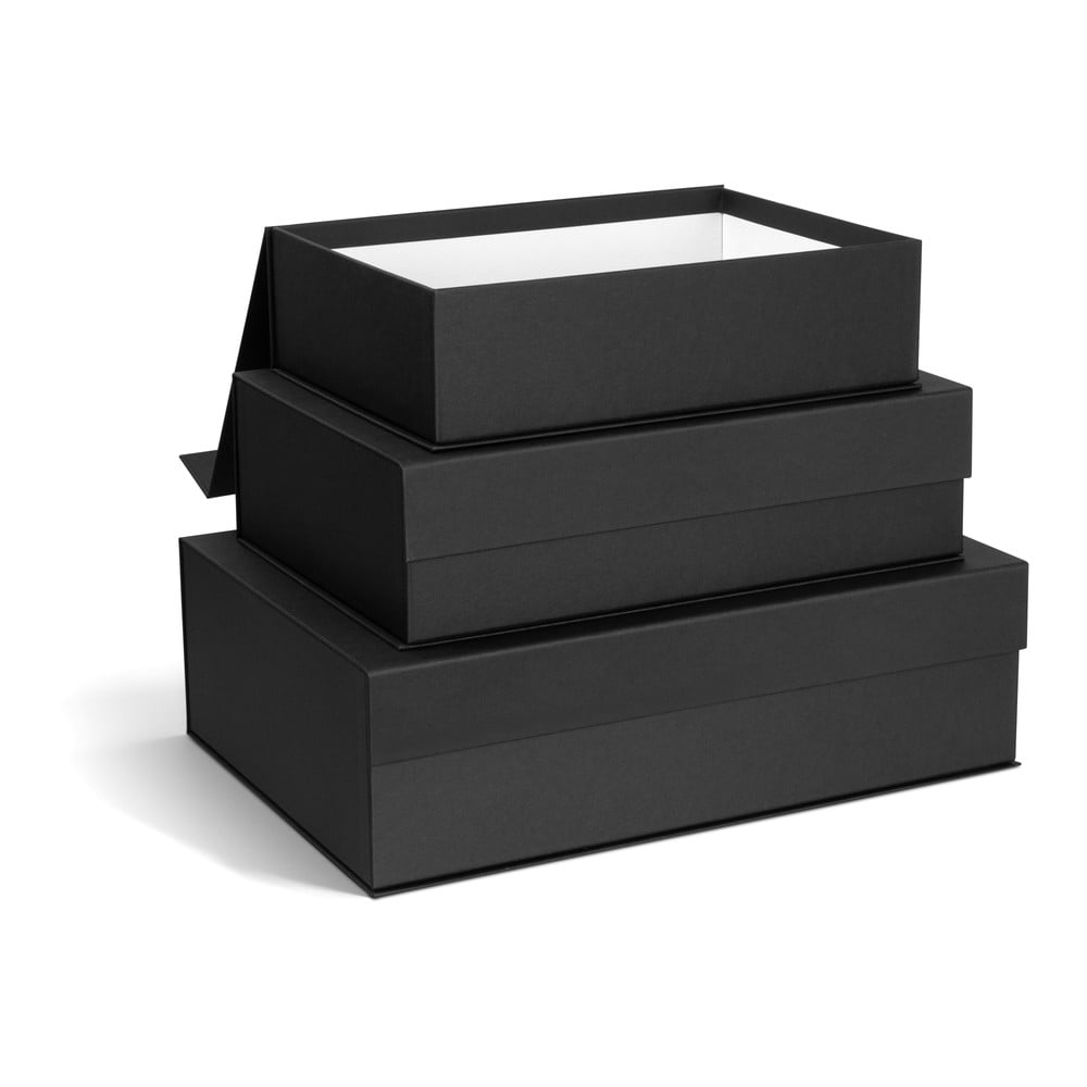 Cutii de depozitare gri-închis 3 buc. din carton cu capac, decorative 42,5x29,5x13 cm Kian Paper Laminate – Bigso