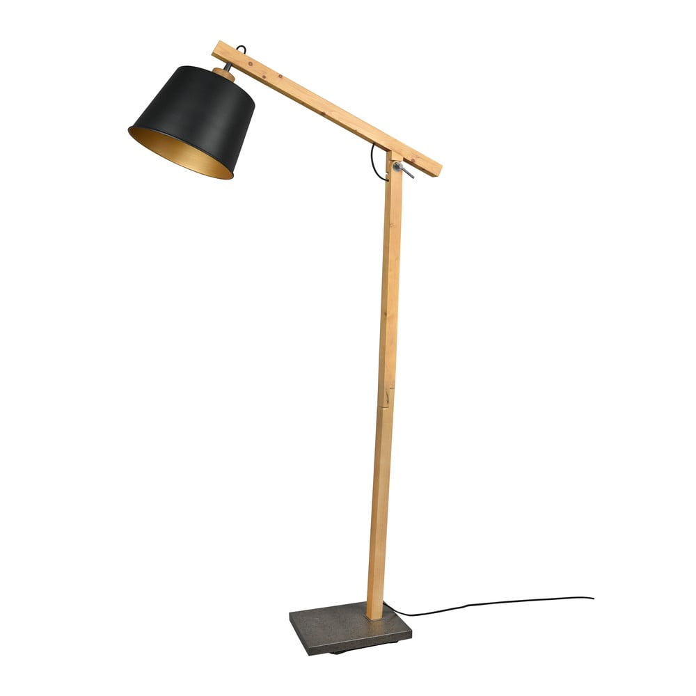 Lampadar negru/în culoare naturală cu abajur din metal (înălțime 156 cm) Harris – Trio