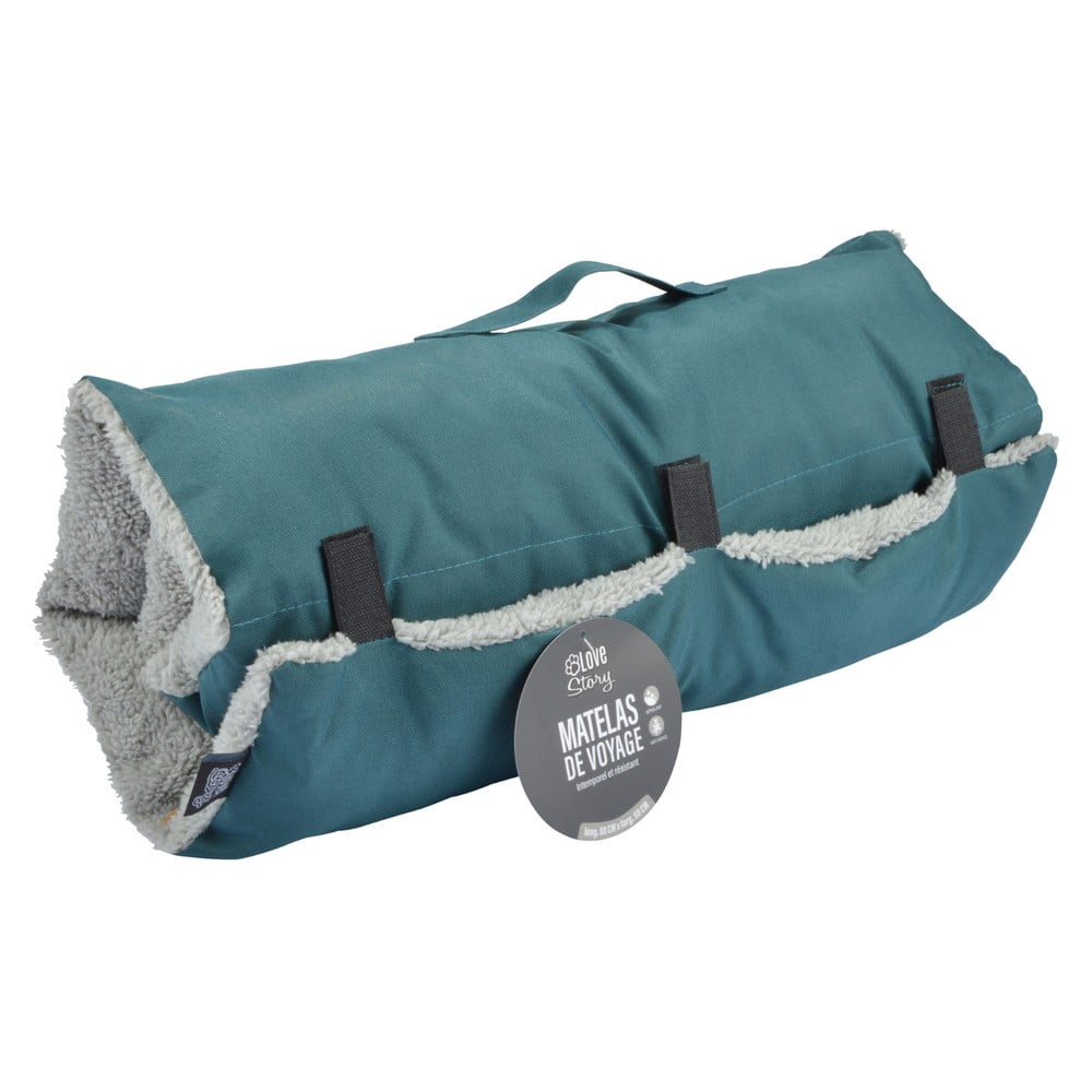 Pat de călătorie albastru pentru câini din sherpa 80x50 cm Essentiel – Love Story