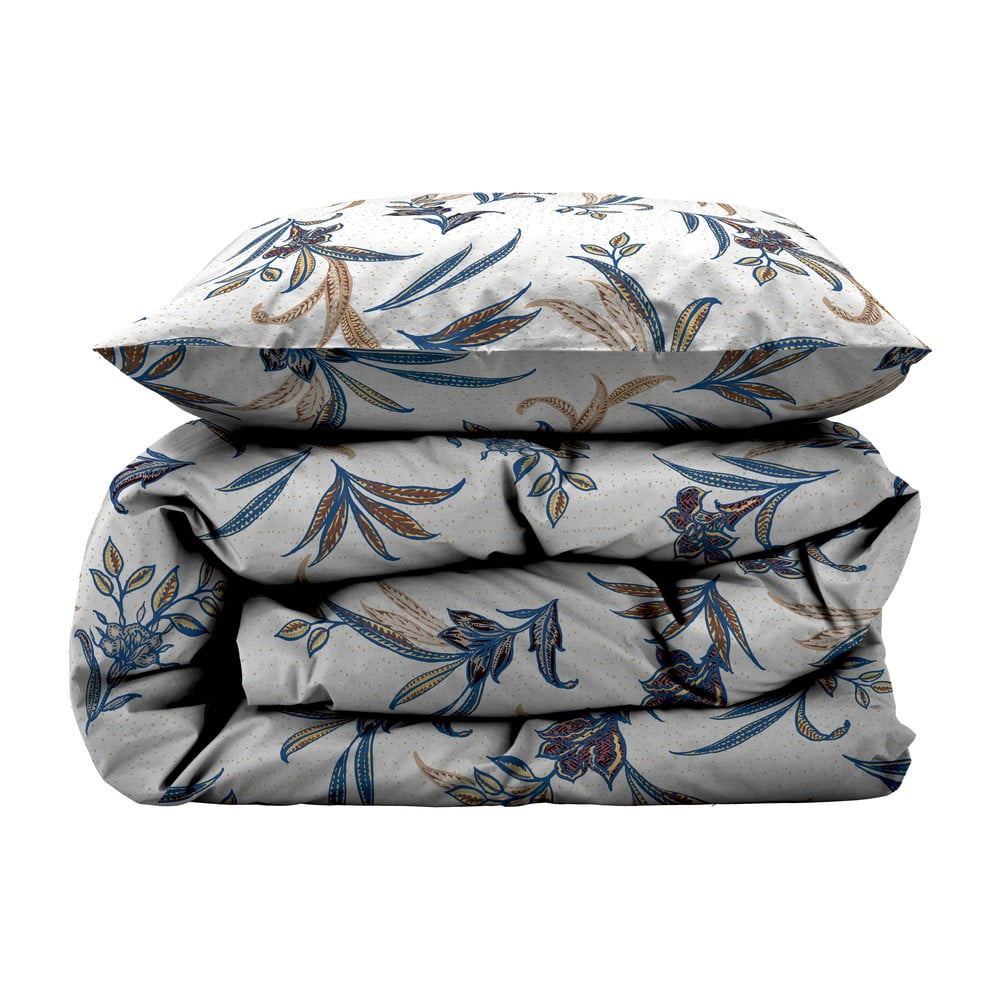 Lenjerie de pat albastră/bej din bumbac satinat pentru pat de o persoană/extinsă 140x220 cm Soft Tropic – Södahl