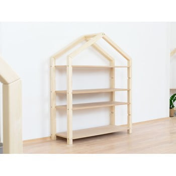 Bibliotecă din lemn tip căsuță cu rafturi bej benlemi polly, 111 x 137 cm