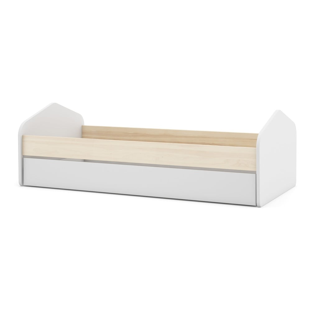Pat pentru copii cu extensie alb/cu aspect de lemn de pin 90×200 cm Estefania – Marckeric 90x200