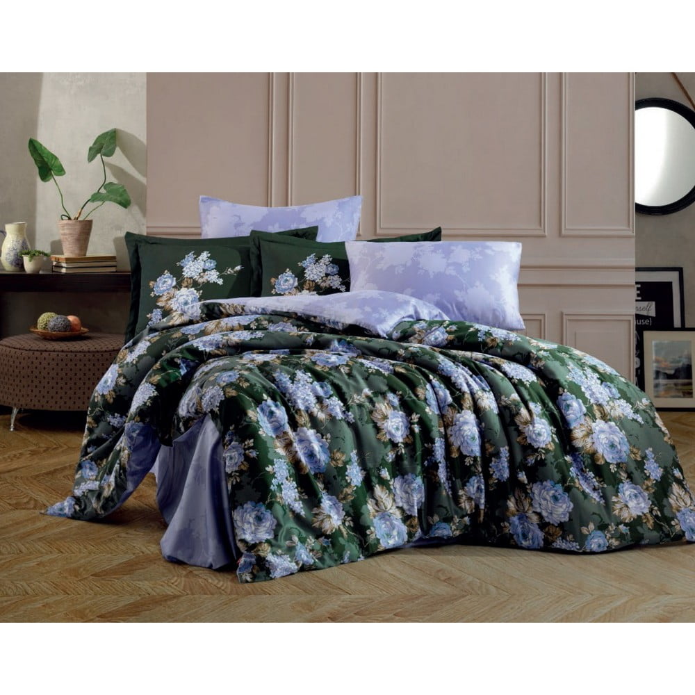Lenjerie de pat din bumbac satinat pentru pat dublu cu cearșaf Hobby Adriana, 200 x 220 cm, verde bonami.ro