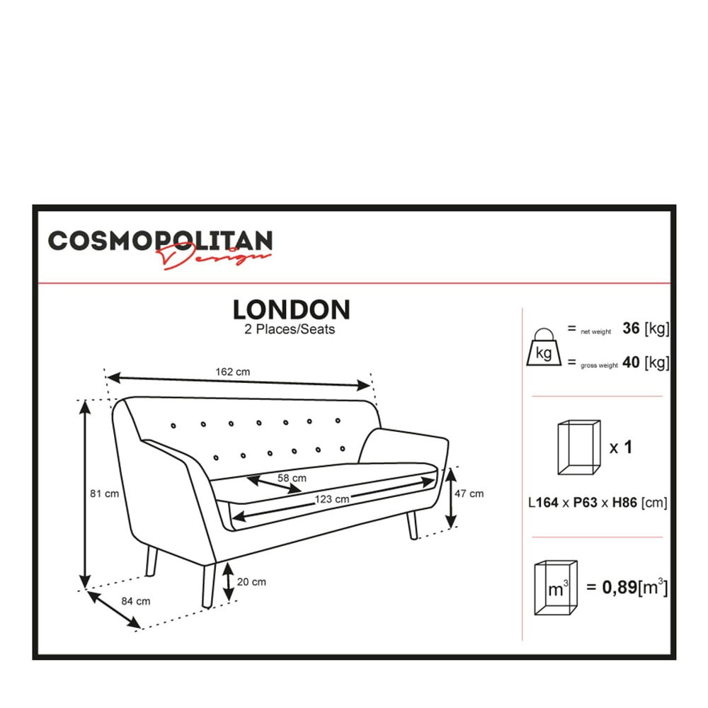 Canapea Cosmopolitan design London, 162 cm, bej – gri 162 imagine noua somnexpo.ro
