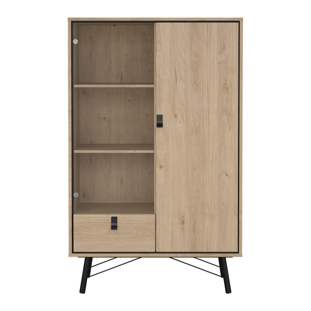 Vitrină în culoare naturală cu aspect de lemn de stejar 102x162x40 cm Ry – Tvilum