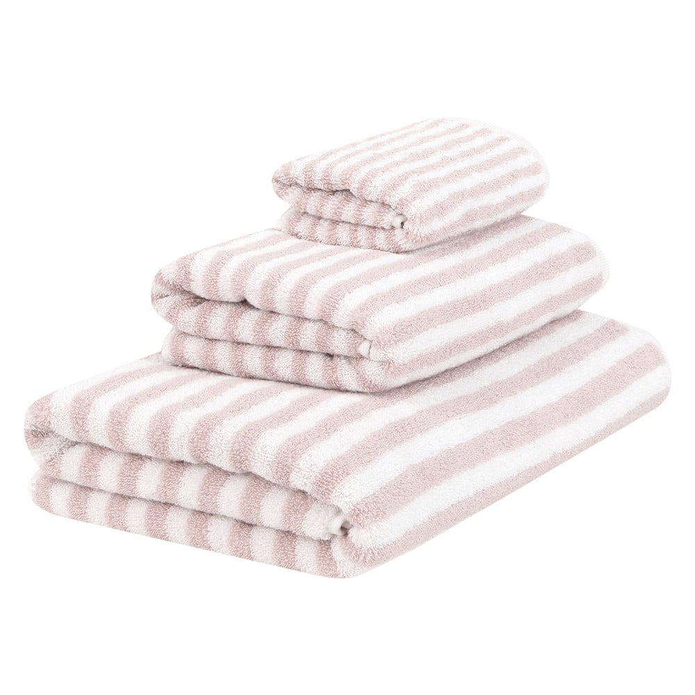 Set de 3 prosoape din bumbac mjukis. viola, alb-roz