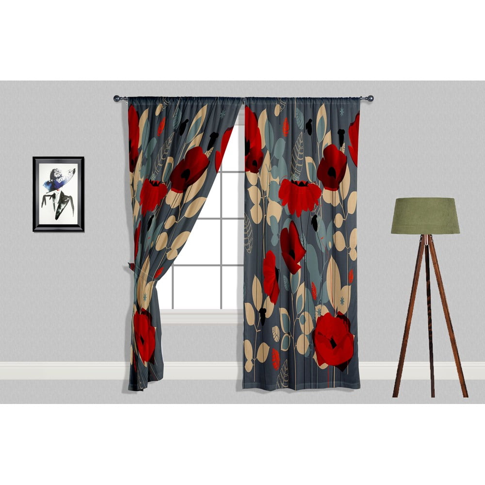  Draperii roșii/gri 2 buc. 140x240 cm Poppy – Oyo home 