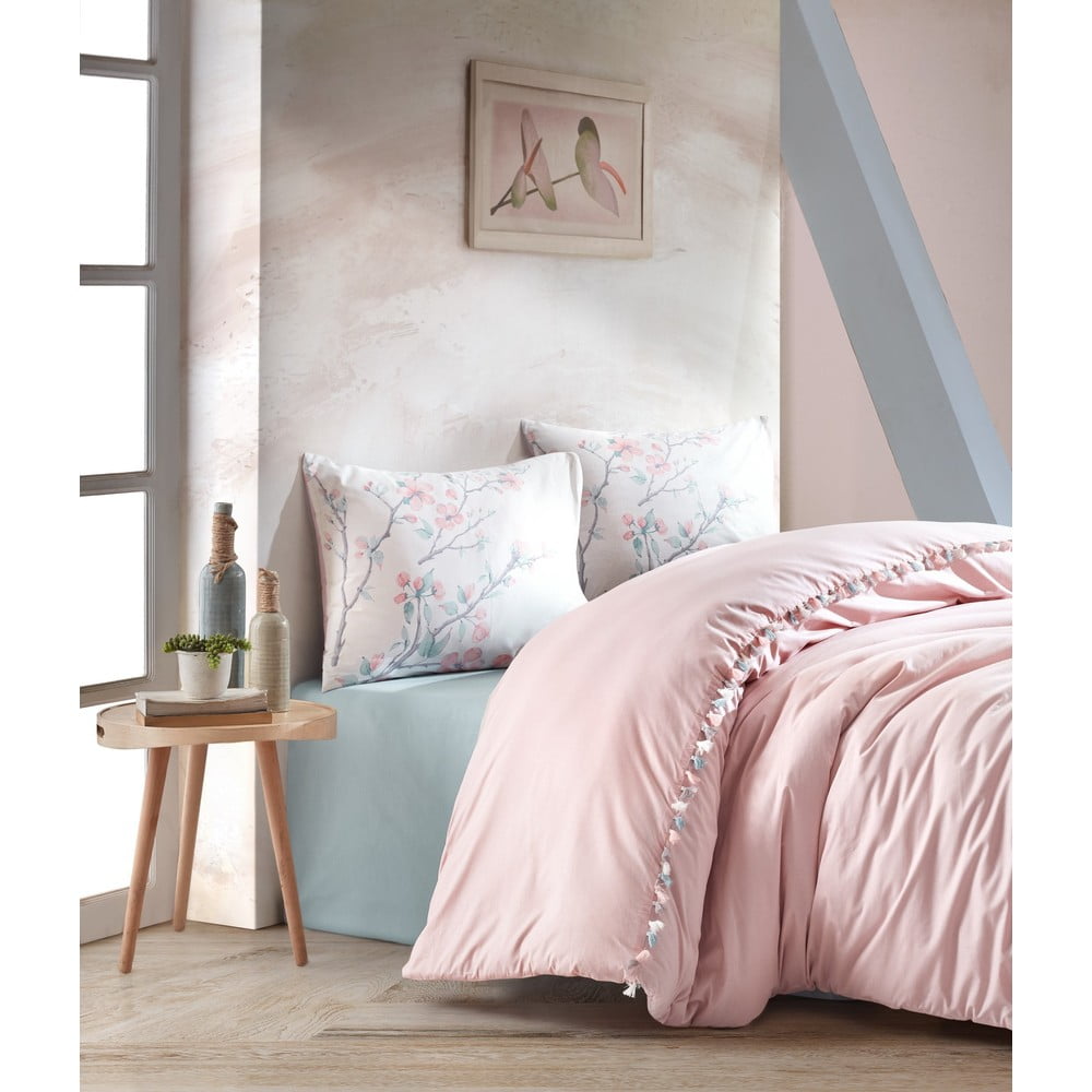 Lenjerie de pat din bumbac cu cearșaf Cotton Box Linda, 200 x 220 cm, roz pudră bonami.ro imagine noua