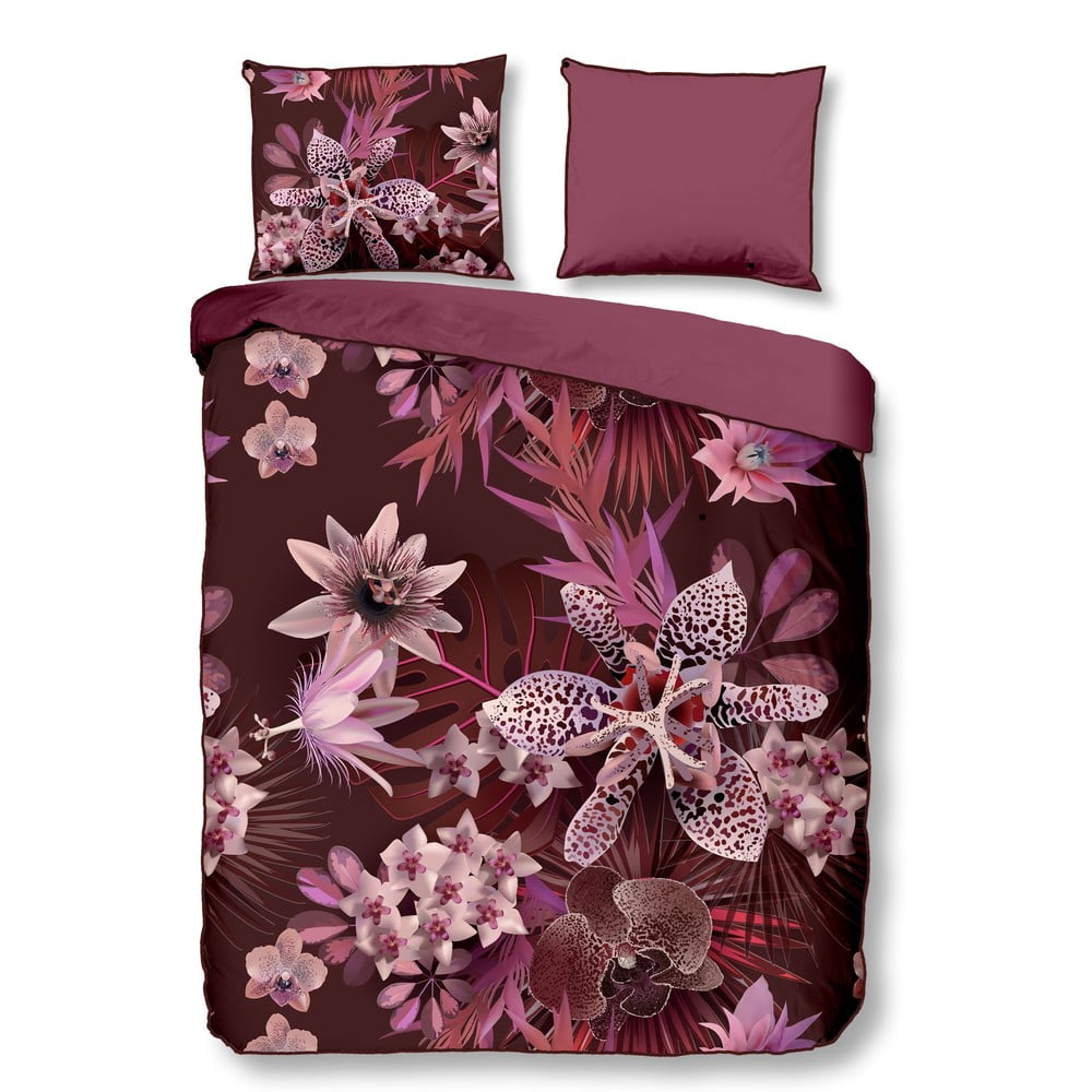 Lenjerie de pat din bumbac organic pentru pat de o persoană Descanso Orchid, 140 x 200 cm, vișiniu închis 140 imagine noua