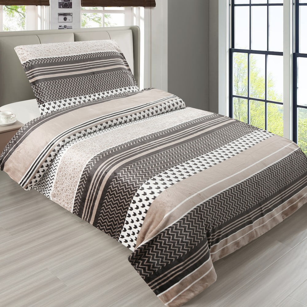Lenjerie de pat maro-bej din micropluș pentru pat de o persoană 140x200 cm – My House