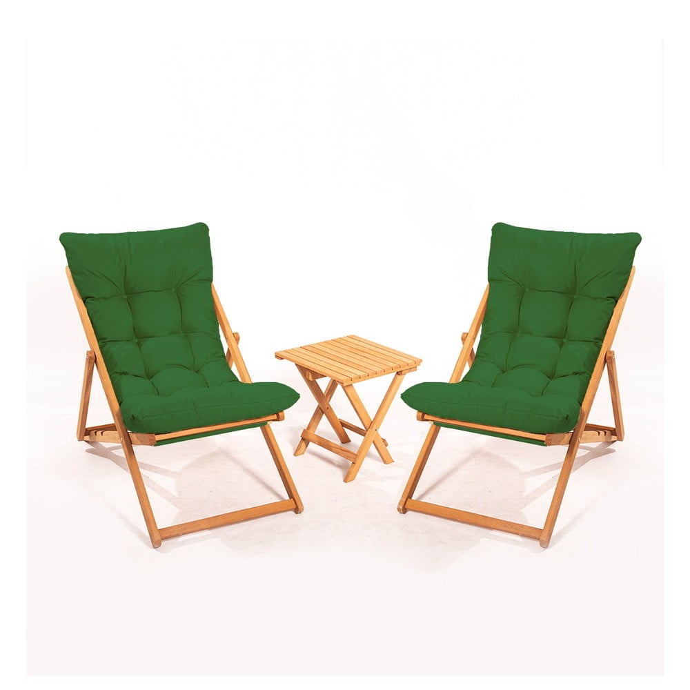 Set mobilier de grădină verde/natural din lemn de fag pentru 2 persoane – Floriane Garden