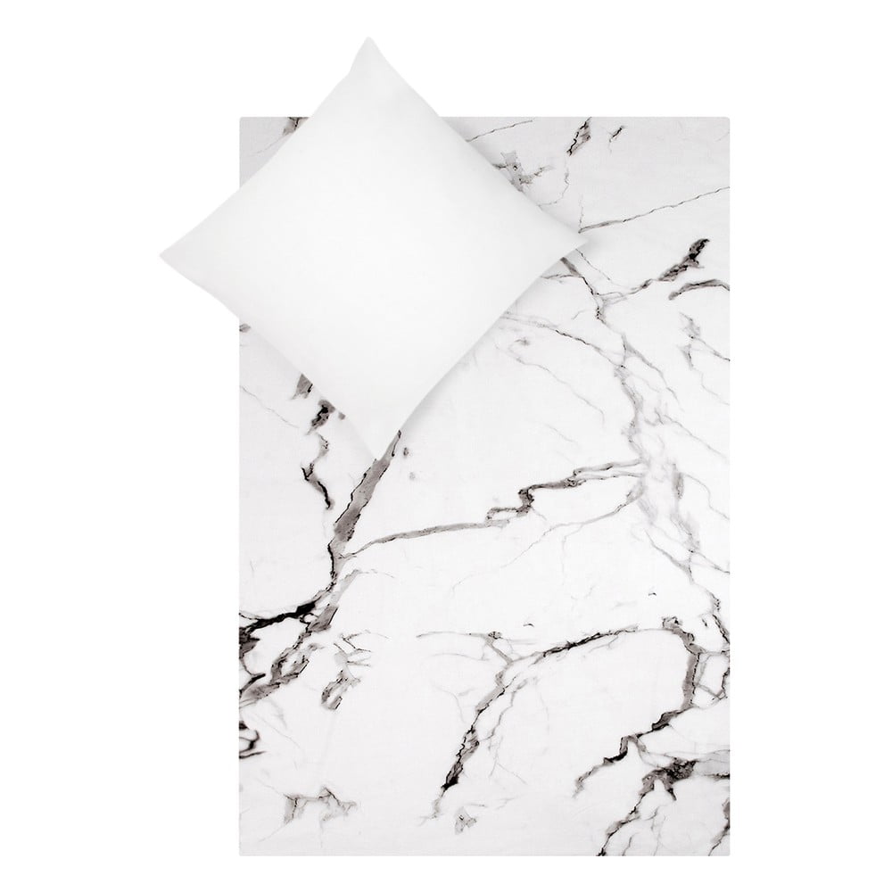 Poza Lenjerie de pat din bumbac percale Westwing Collection Malin, 155 x 220 cm, alb-negru