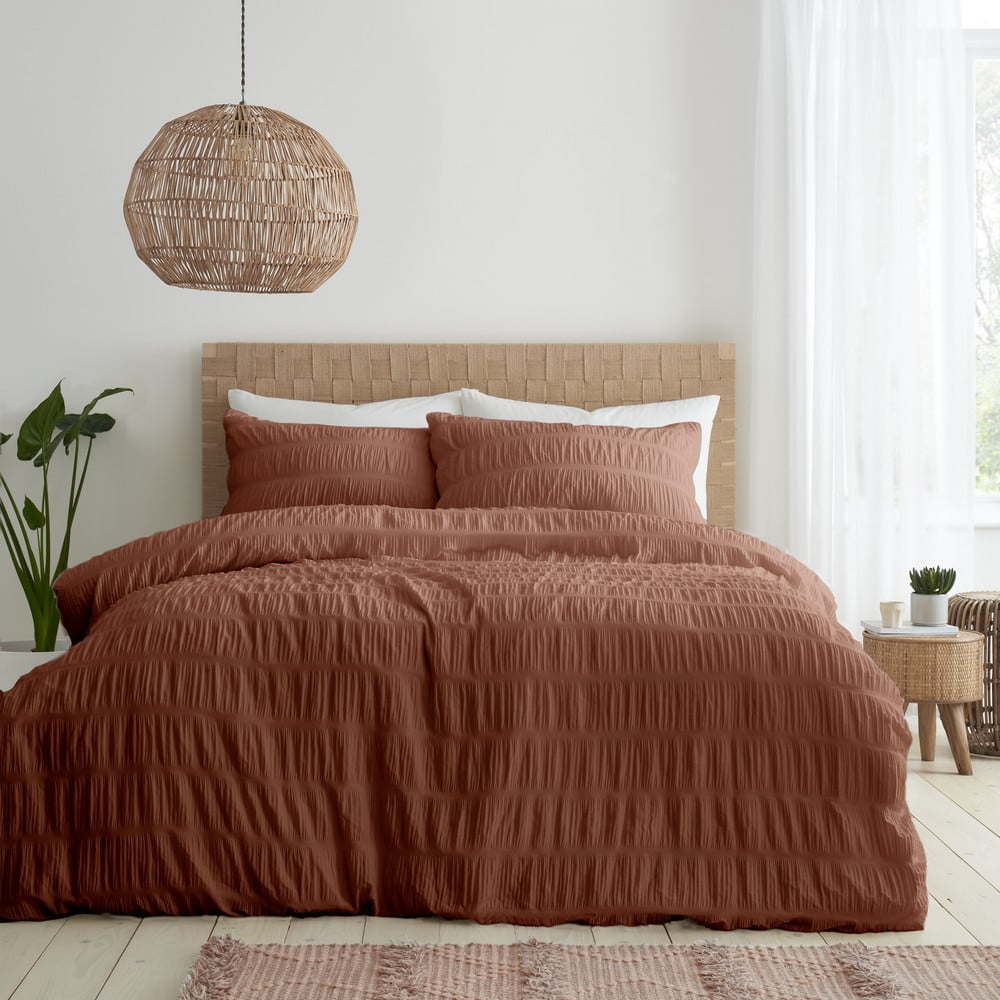 Lenjerie de pat portocalie pentru pat de o persoană 135×200 cm Seersucker – Catherine Lansfield 135x200 imagine noua