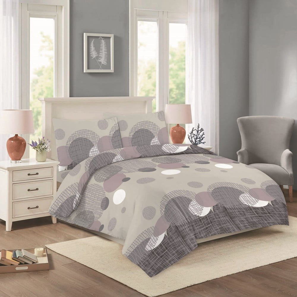 Lenjerie de pat mov/bej din bumbac pentru pat dublu/extinsă 200x220 cm Nora – Cotton House