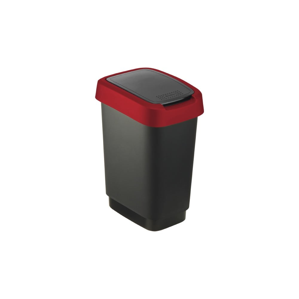 Coș de gunoi din plastic reciclat roșu și negru 10 l twist - rotho