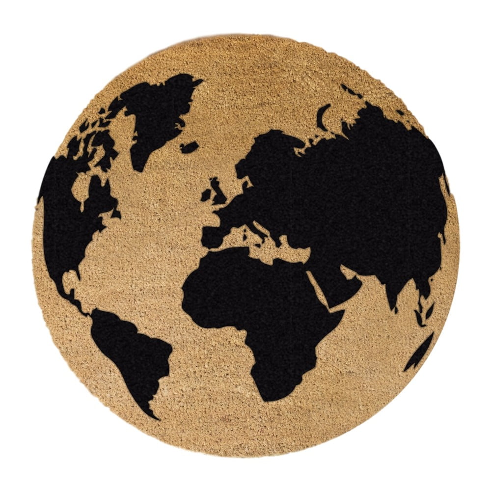 Covoraș intrare rotund fibre de cocos Artsy Doormats Globe, ⌀ 70 cm, negru bonami.ro