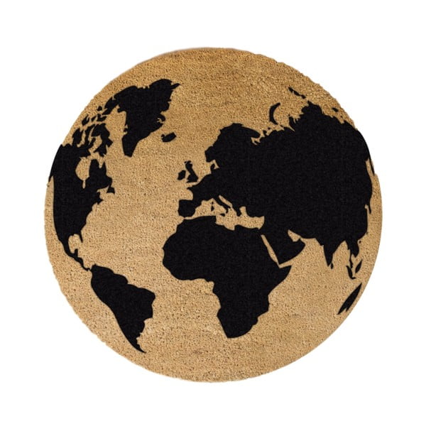Covoraș intrare rotund fibre de cocos Artsy Doormats Globe, ⌀ 70 cm, negru