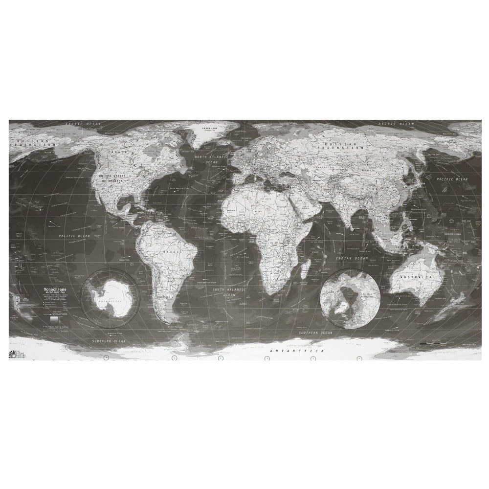 Harta lumii în husă transparentă Monochrome World Map, 130 x 72 cm