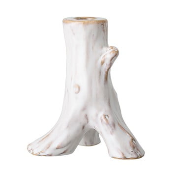 Suport lumânare din gresie ceramică bloomingville stump, alb