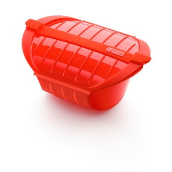 Recipient gătire la aburi pentru 1 - 2 porții lékué deep steam case, roșu, silicon