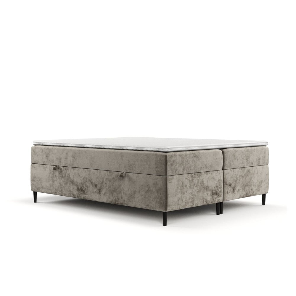 Pat boxspring maro deschis cu spațiu de depozitare 200x200 cm Araya – Maison de Rêve