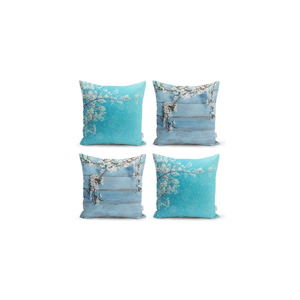 Set 4 fețe de pernă decorative Minimalist Cushion Covers Winter Flowers, 45 x 45 cm
